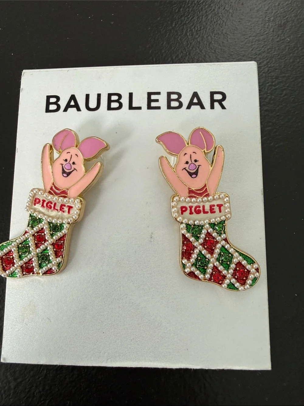 NEW Disney BaubleBar Piglet Christmas Stocking Stud Earrings
